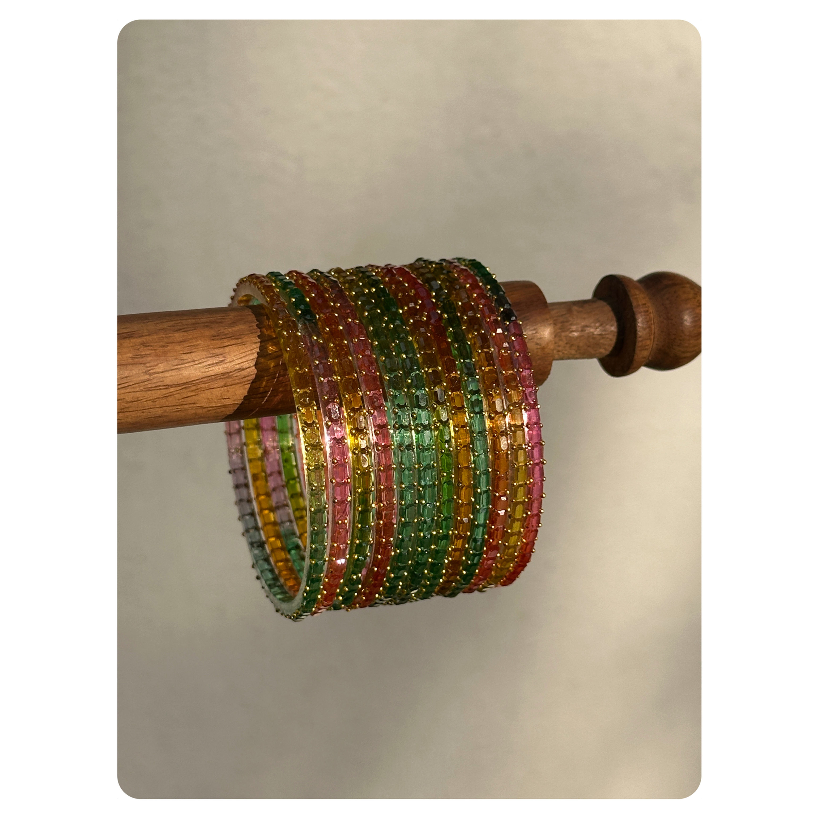 Pastel Multicolour Raindrop Glass Bangle Set (12 pieces) Size- 2.8