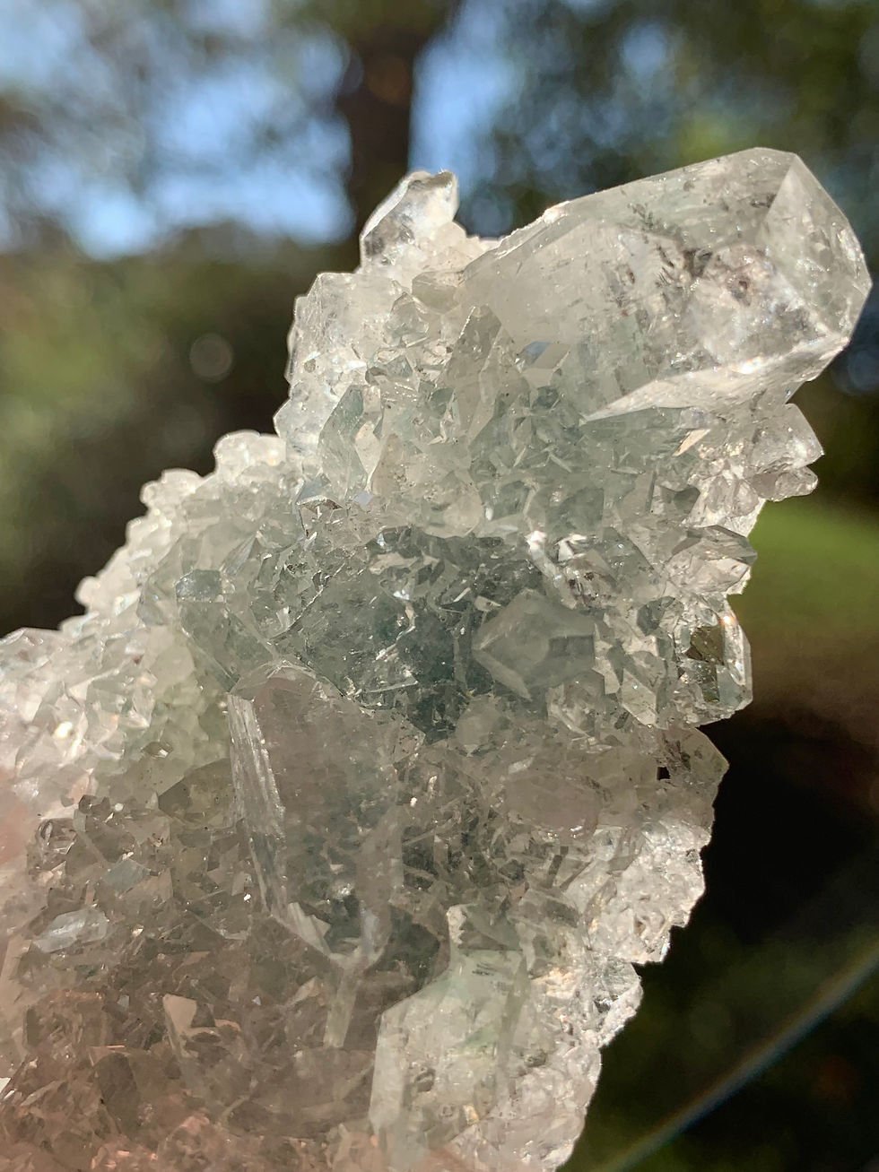 Thumbnail: Aphophylite on blue  Chalcedony
