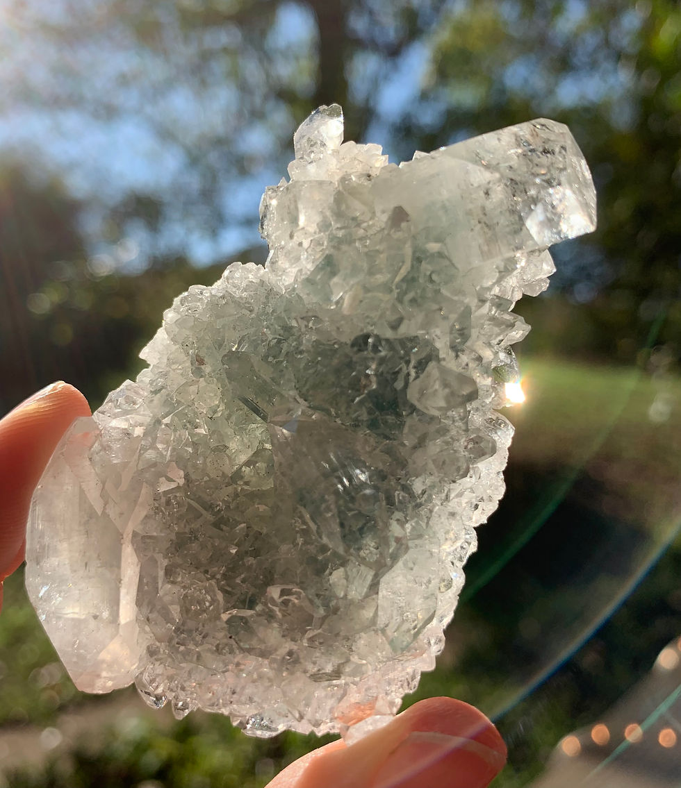 Thumbnail: Aphophylite on blue  Chalcedony