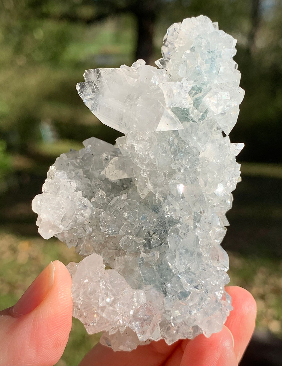 Aphophylite on blue Chalcedony