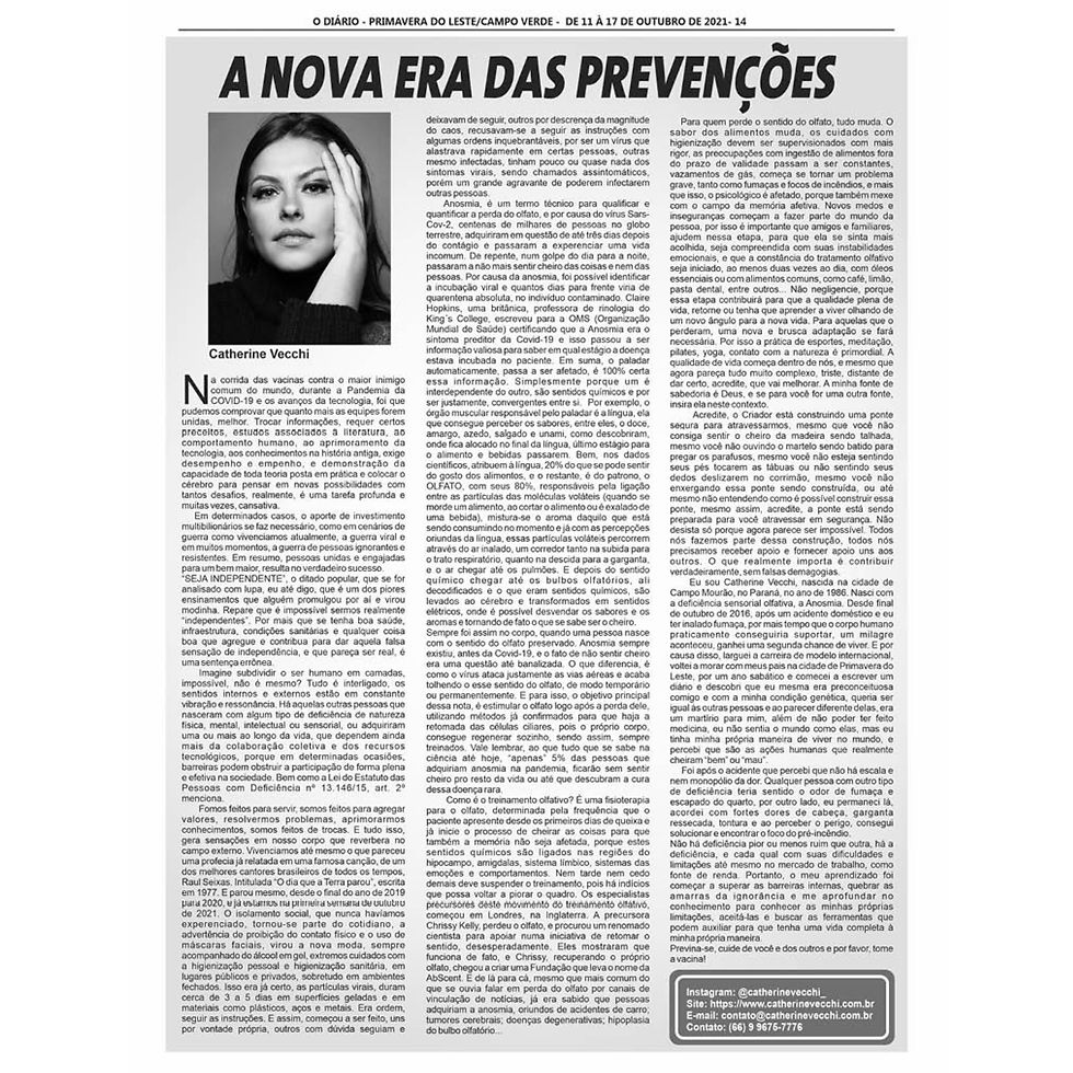 "A NOVA ERA DAS PREVENÇÕES" ANOSMIA (perda do Olfato)