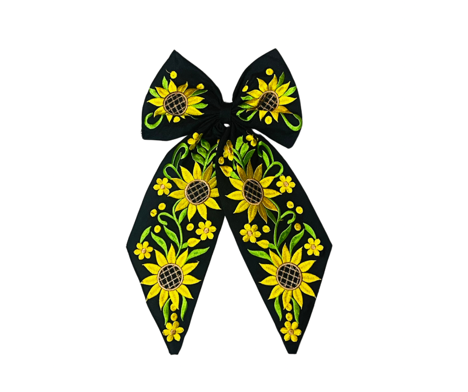 Thumbnail: XL Embroidered Sunflower  Hair Bow 