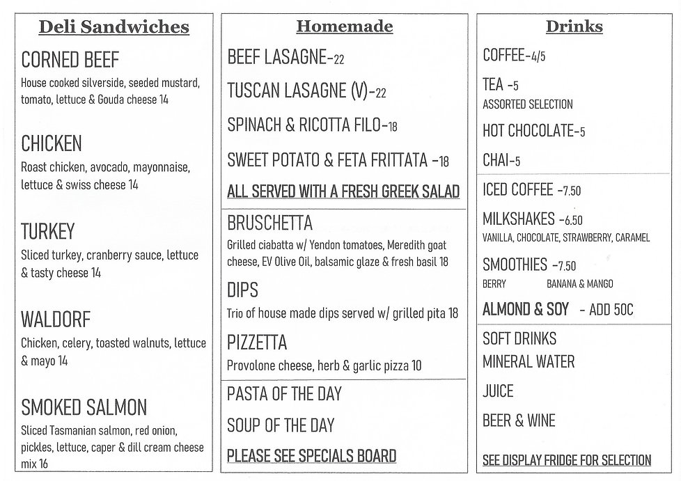 MENU Australia Olive Grove Delicatessen