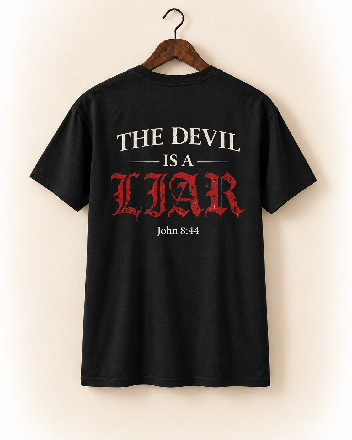 The Devil Is a Liar Pump Cover, back view on a hanger
