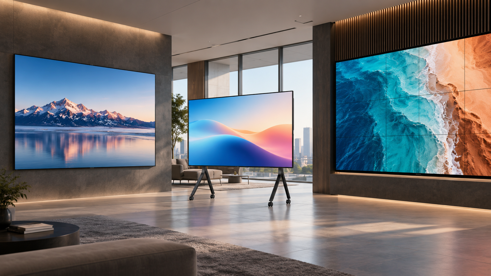 Large-format displays in a commercial interior
