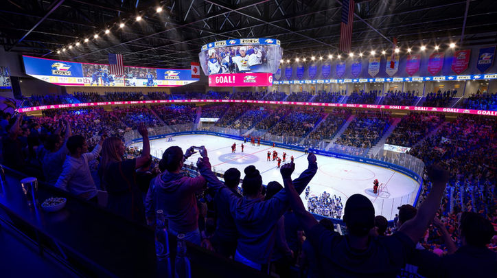 A main arena with 32 suites, multiple clubs, and an outdoor terrace boasting mountain views.