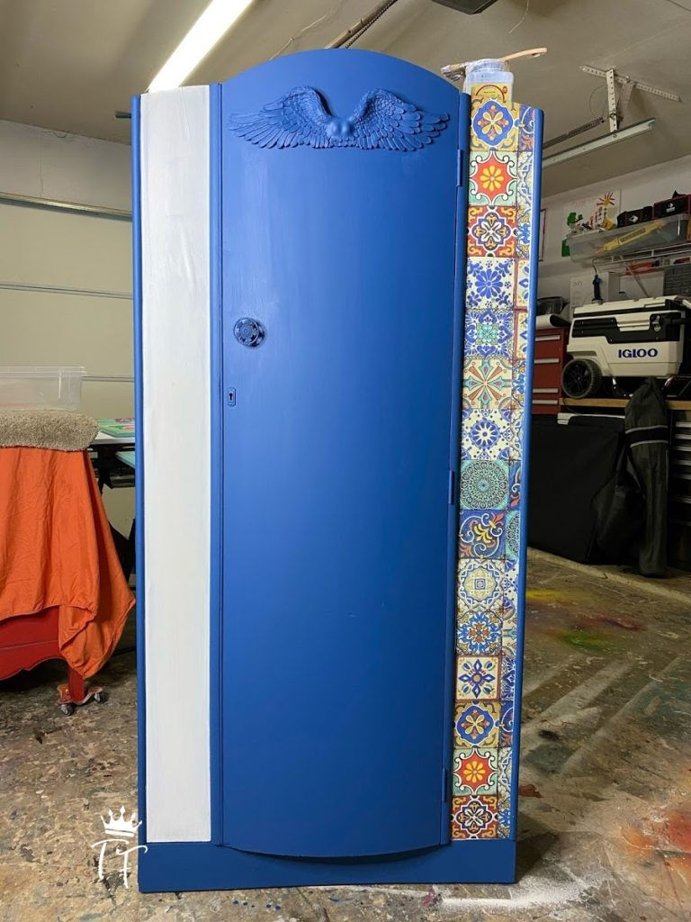 Mediterranean armoire by Traceys Fancy with Dixie Belle Silk Paint and Colorful Tiles decoupage rice paper