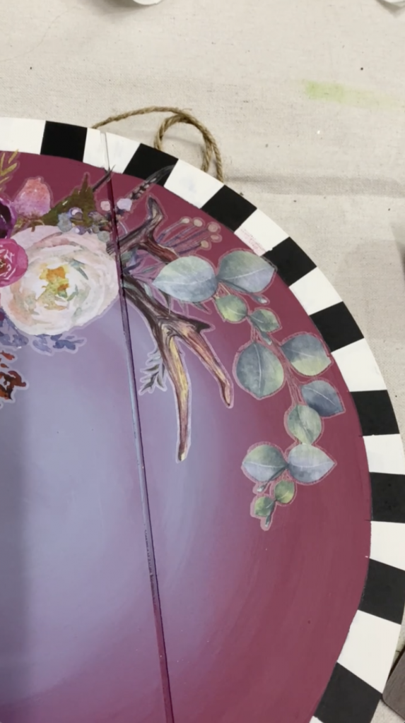 Tracey's Fancy DIY door hanger with cotton & eucalyptus and flower design transfers