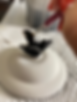 Tracey's Fancy painting the top of the tea set in Dixie Belle fluff that will be part of theQueen of Hearts Teaset