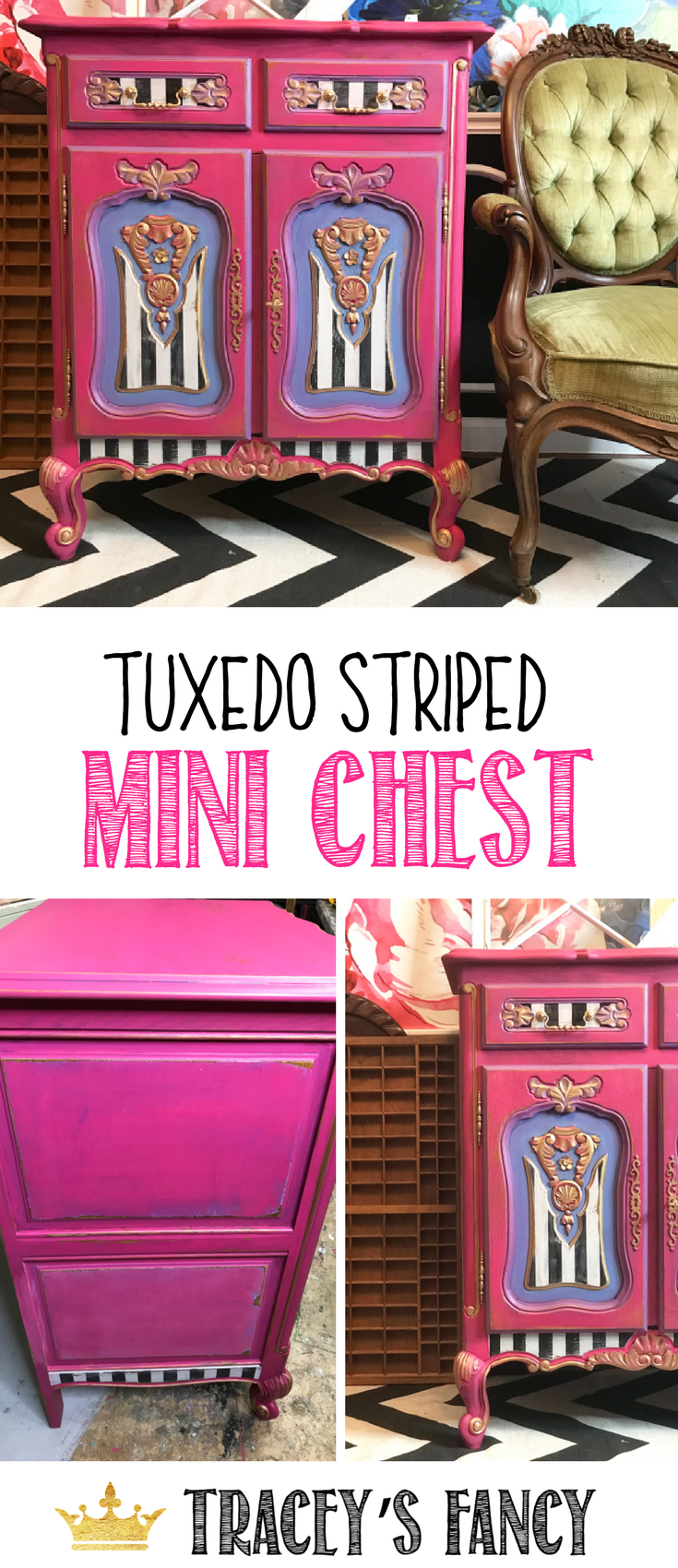 Striped Furniture Ideas - FancyTuxedo Mini Chest by Tracey's Fancy | #furniture #furnituremakeover