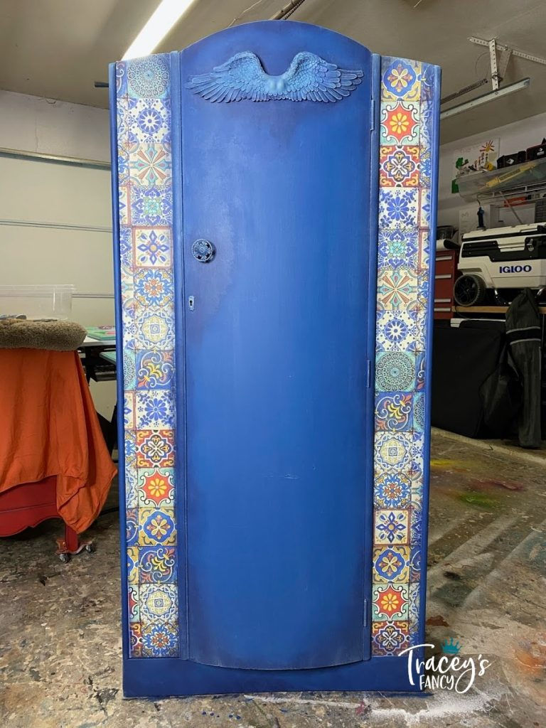 Mediterranean armoire by Traceys Fancy with Dixie Belle Silk Paint and Colorful Tiles decoupage rice paper