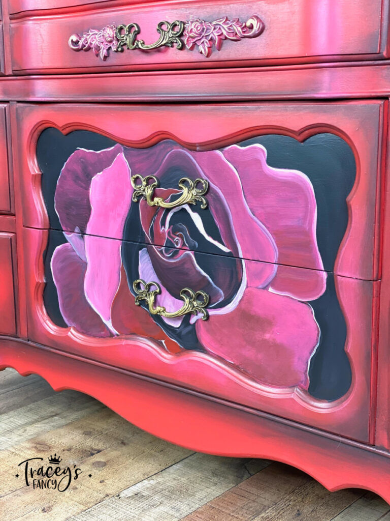hand painted red rose buffet by Tracey's Fancy