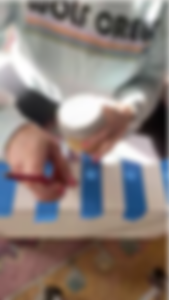 Painting with fluff to edge of stripes for Whimsy Holiday Serving Tray