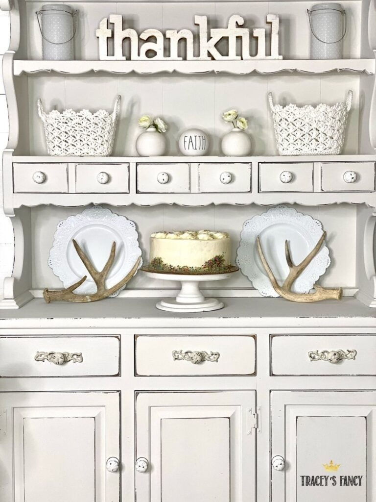 shabby white china cabinet by Traceys Fancy