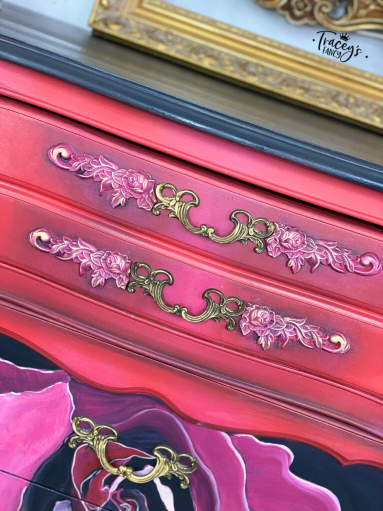Romance and Roses: hand painted red rose buffet