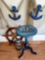Kraken Transfer on a blended blue side table.