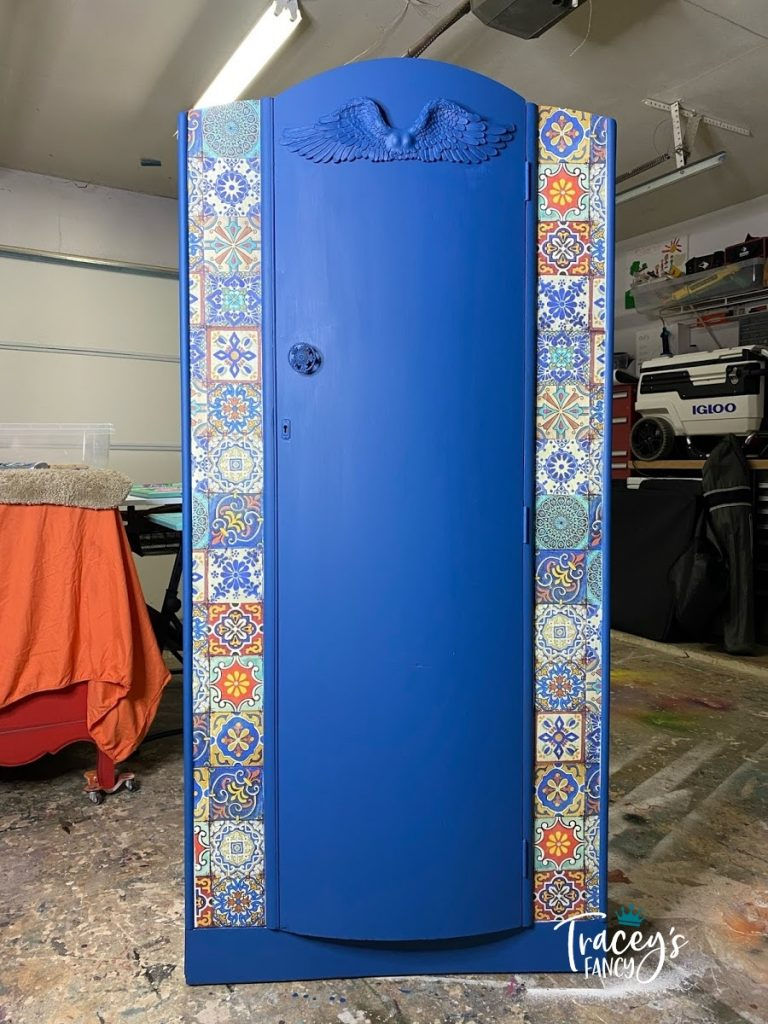 Mediterranean armoire by Traceys Fancy with Dixie Belle Silk Paint and Colorful Tiles decoupage rice paper