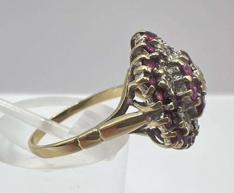 Thumbnail: 9ct Gold Diamond and Ruby Flower Cluster Ring - Size N 1/2