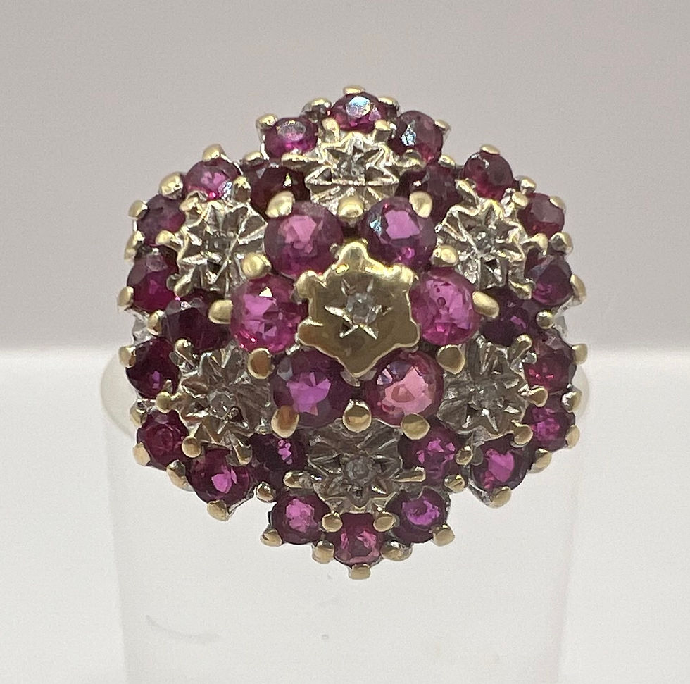Thumbnail: 9ct Gold Diamond and Ruby Flower Cluster Ring - Size N 1/2