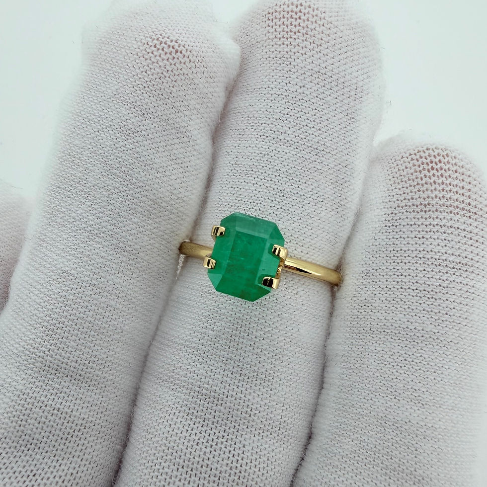 Thumbnail: 1.50 ct Colombian emerald ring shown on white glove