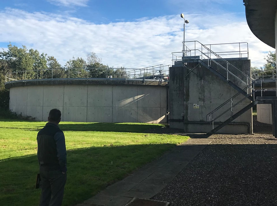 staircase in galvanised finish and ball standard handrail system leading to one of Dunfermline waste water tanks supplied by kite