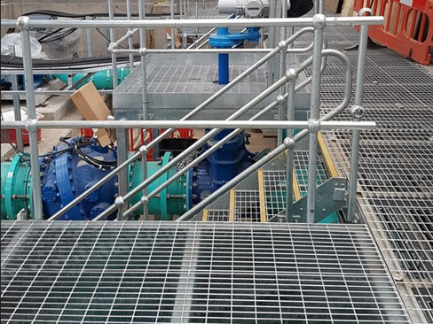 open mesh metal walkway and galvanised handrails supplied by kite group