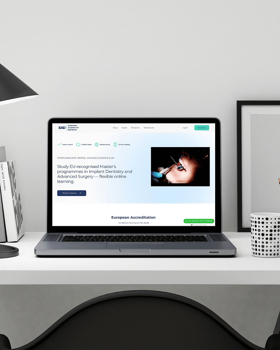 Dental academy mock laptop hero section homepage