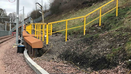 Depot handrail installation close-up