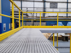 grp platform in grey panels and yellow handrails supplied by Kite group