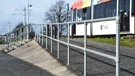 Tram station handrail installation view