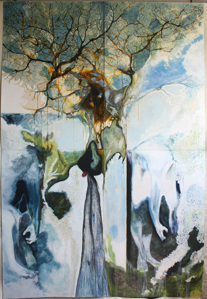 Arbre, fragments, ciel, eau