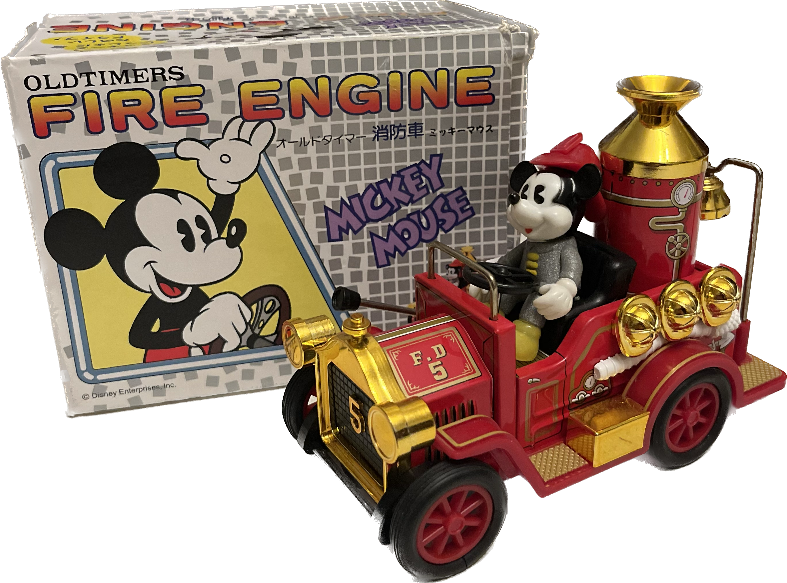 Mickey Mouse Lever Action Fire Engine 1984 Masudaya Disney Oldtimers