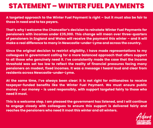 Statement: Winter Fuel Payments