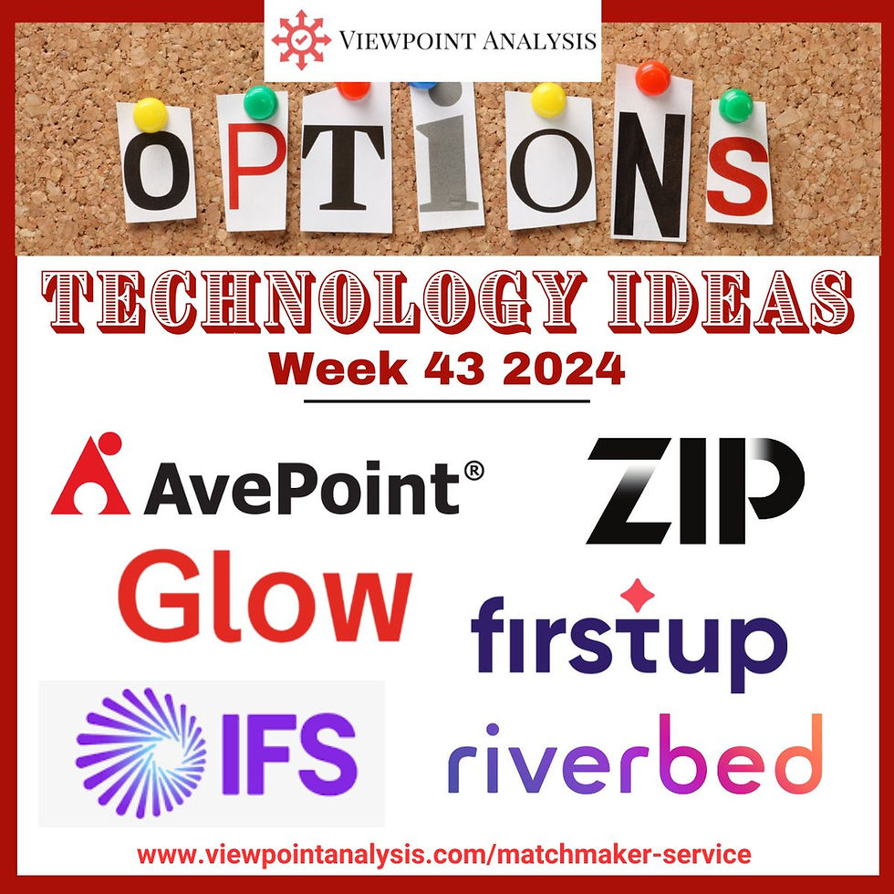 Technology ideas including AvePoint, Glow, IFS, Firstup, Riverbed, and Zip