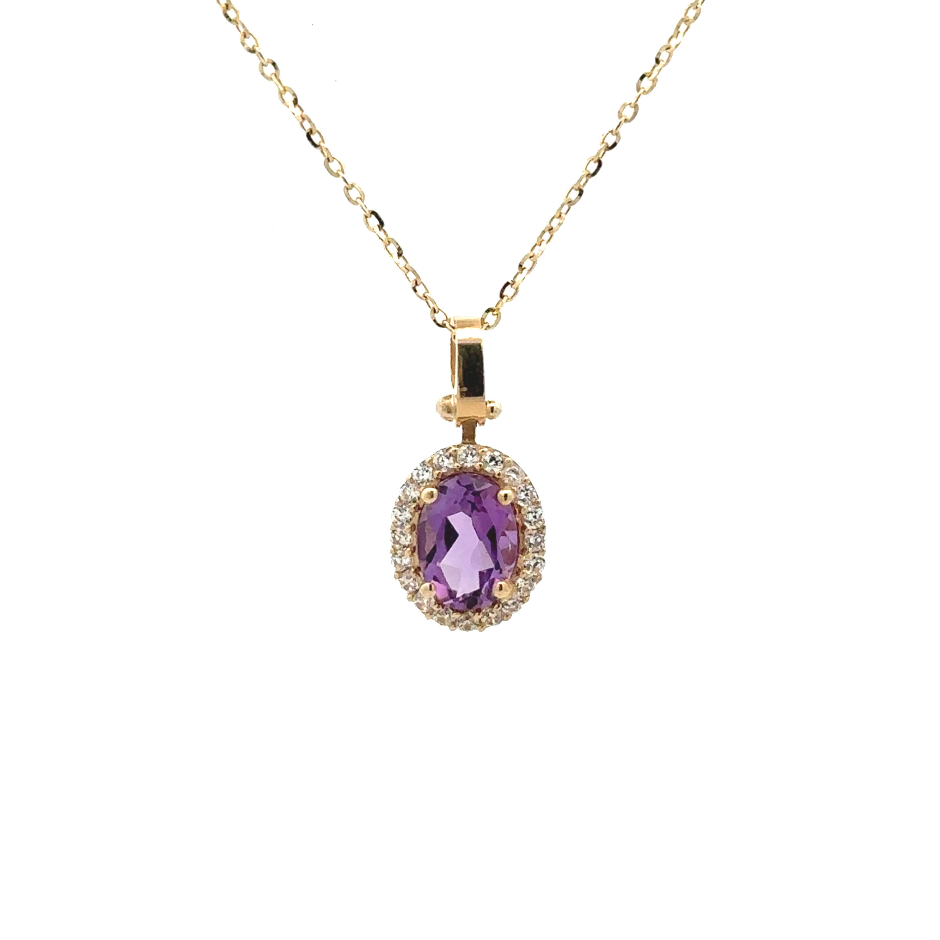 GARGANTILLA DE ORO 10 K DE PIEDRA NATURAL AMATISTA