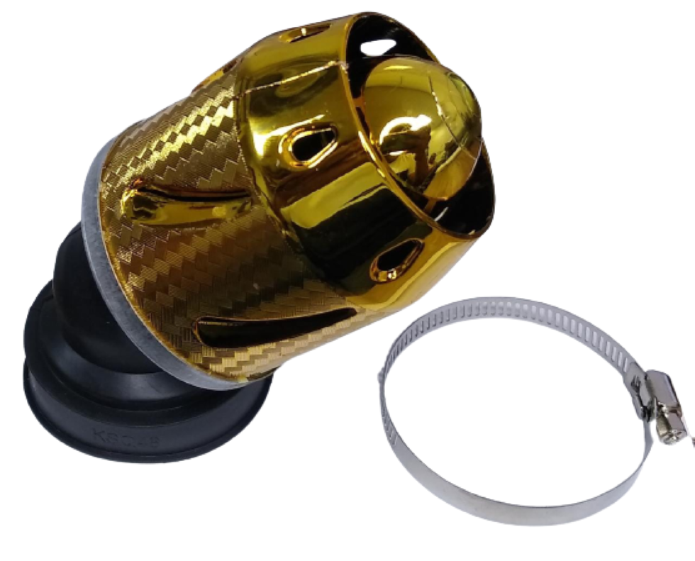 Filtro de aire alto flujo dorado tipo moto con adaptadores
