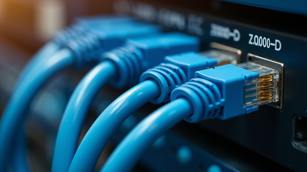 Close-up view of network cables connected to a switch