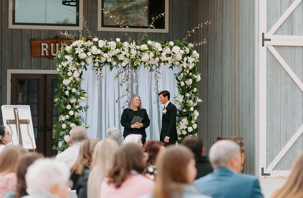 White Rose Wedding Arch with Greenery for a Barn Wedding