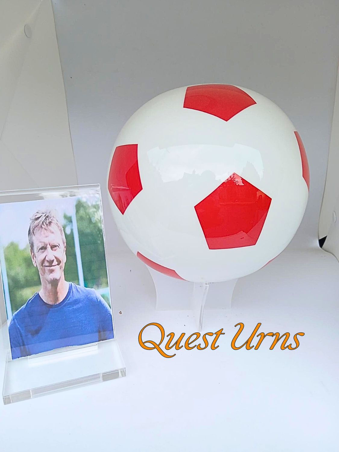 Red and White Football Urn