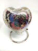 Brass Heart-shaped cremation urn. Silver Floral Dometop set. 