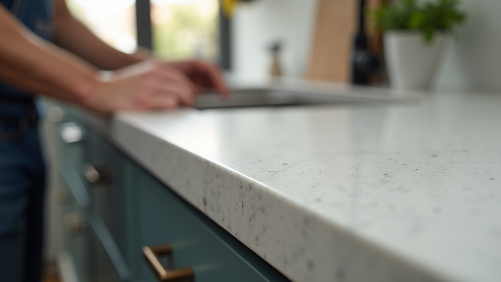 Close-up view of countertop installation in progress