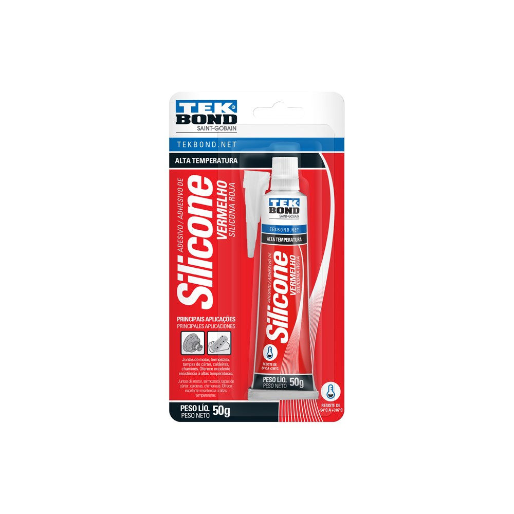 Cola Silicone Acético - Alta Temperatura - Vermelho