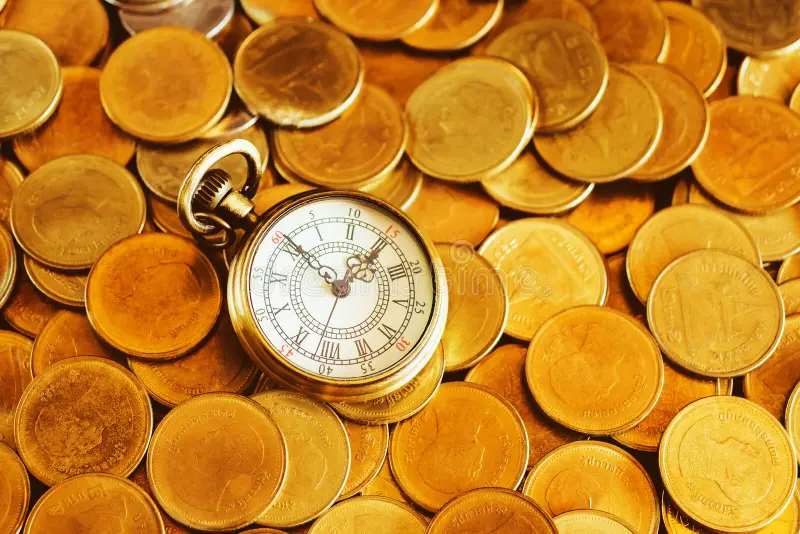 close-up-clock-golden-coins-money-background-time-money-concept-close-up-clock-golden-coin