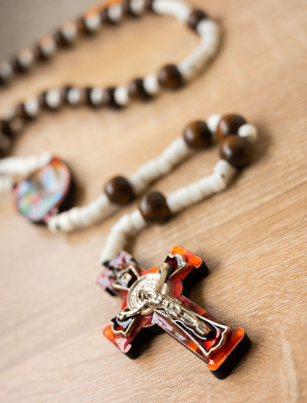 Thumbnail: Wooden Altar Rosary with White beads