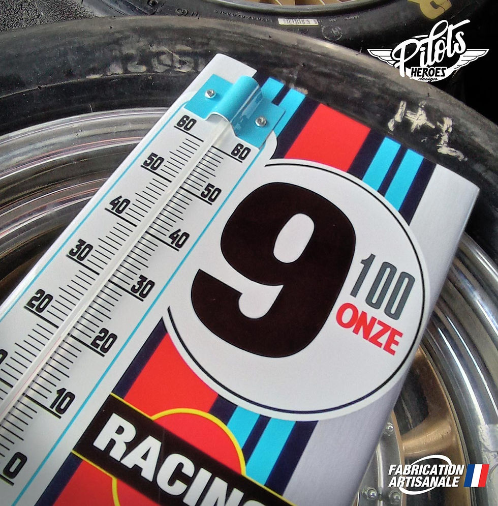 Miniature : Thermomètre métal " FLAT 6 " voiture de sport allemande 9 noire racing.
