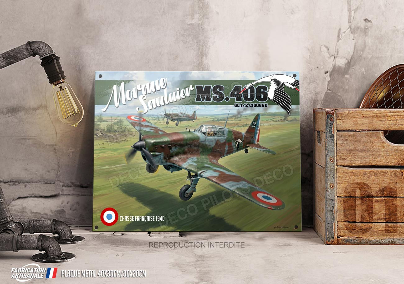 Plaque métal déco aviation, Morane saulnier MS 406, Chasse FrançaiseWW2.
