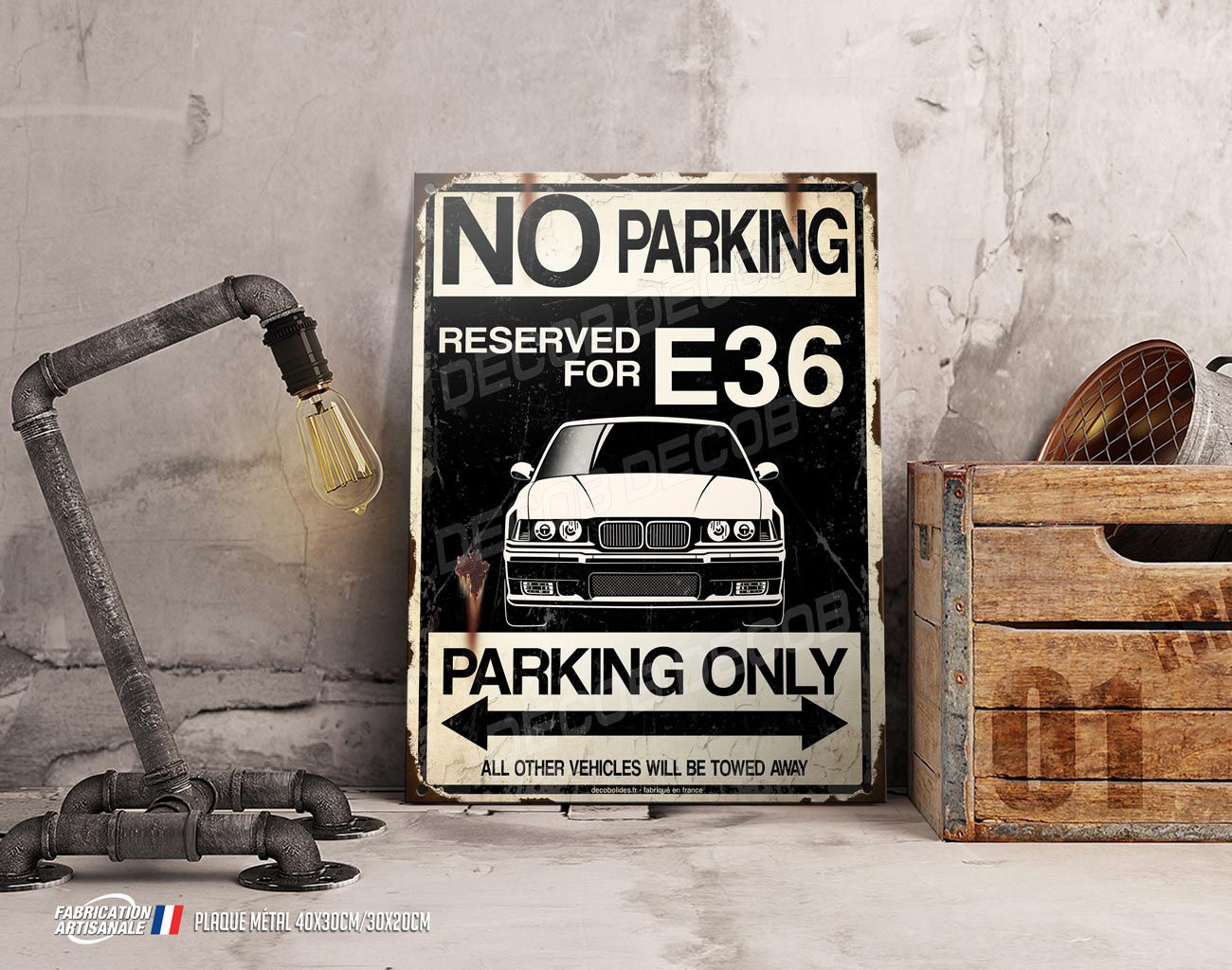 Plaque métal déco Parking only E36 BMW série 3.
