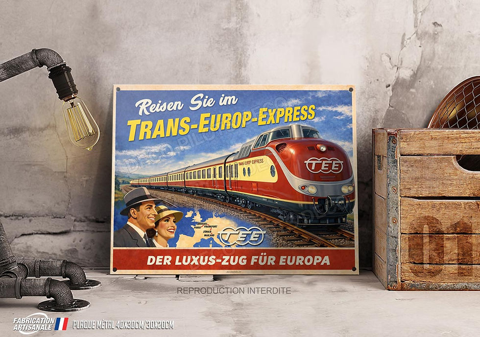 Miniature : Plaque métal Déco Affiche train Trans-Europ-Express TT, Locomotive BR601