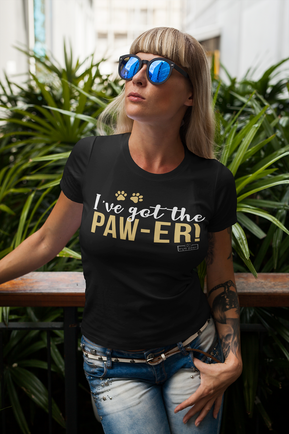 Thumbnail: Women's Black 100% cotton "I've got the Paw-er" cat/dog themed T-shirt