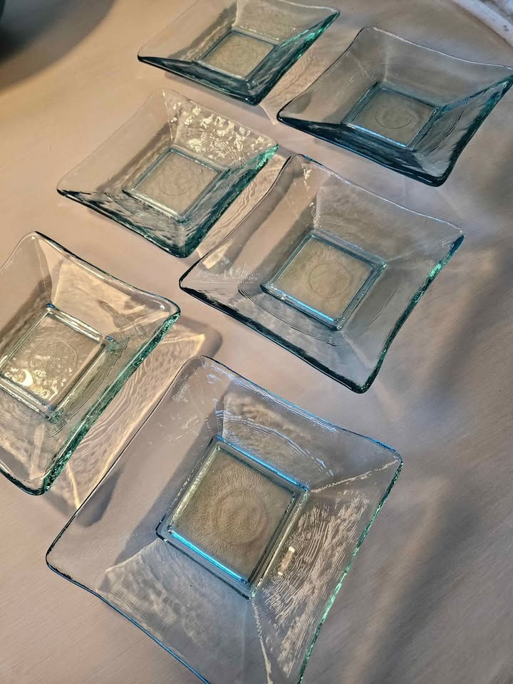 Thumbnail: Square Blue-Green Tint Recycled Glass Plates (set of 6)